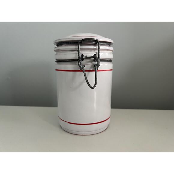 VTG Ceramic Canister Red Stripe Farmhouse Kitchen Pantry Organizer Container - Picture 9 of 10